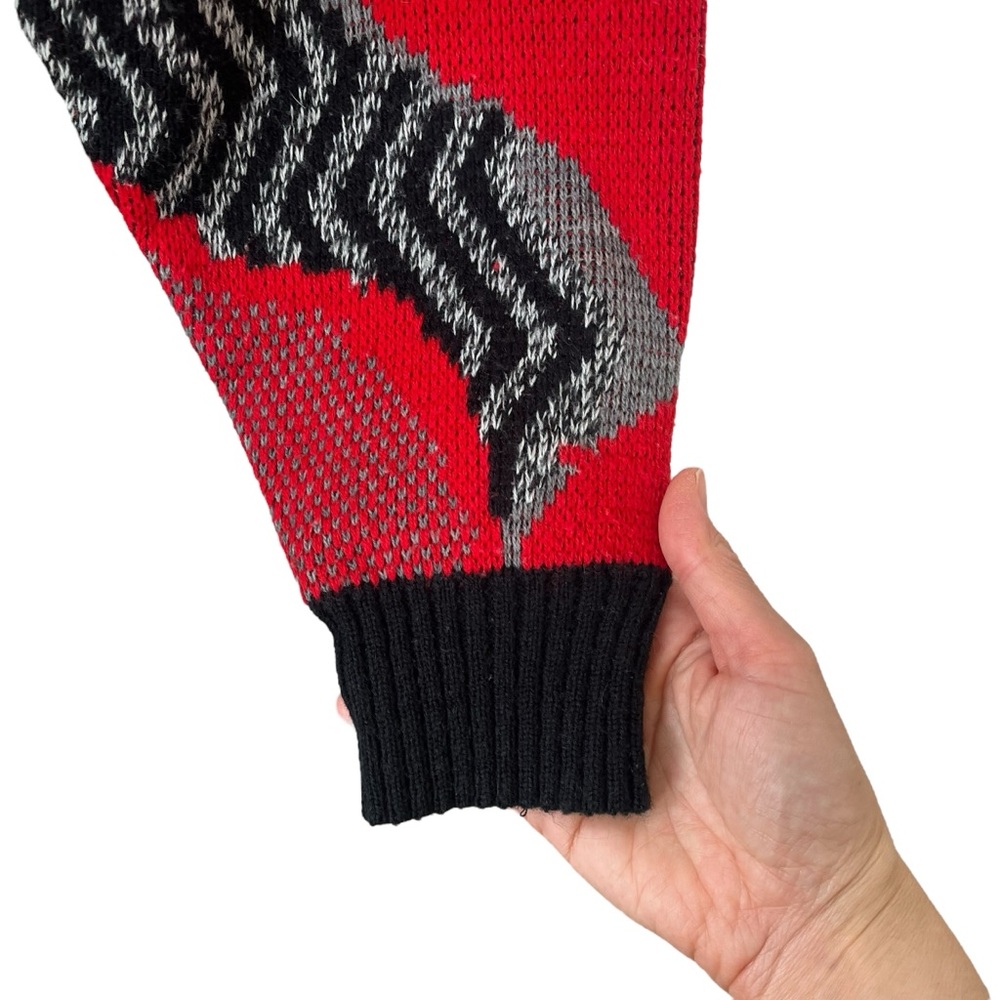 Vintage 80s Sears abstract acrylic crewneck sweater red black gray - Picture 8 of 15